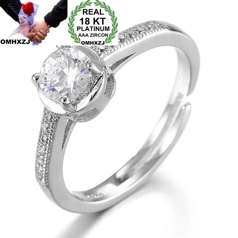 

OMHXZJ Wholesale European Fashion Woman Man Party Wedding Gift Simple Round White Resizable Zircon 18KT White Gold Ring RR698