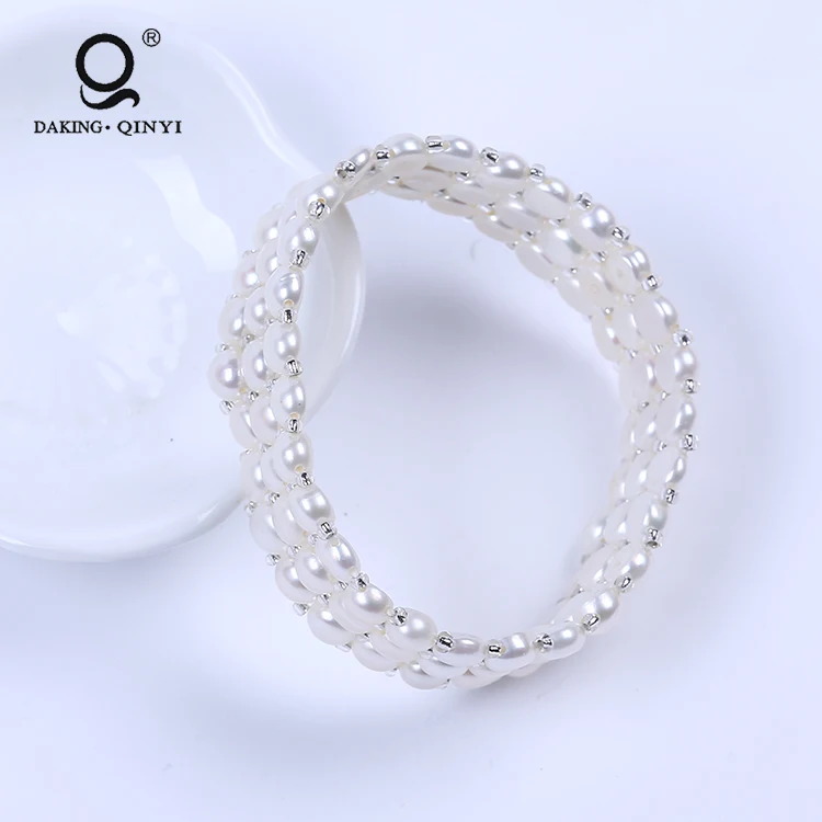 

Fashion Jewelry 3 Rows Real Freshwater Pearl Bead Expandable Bracelet