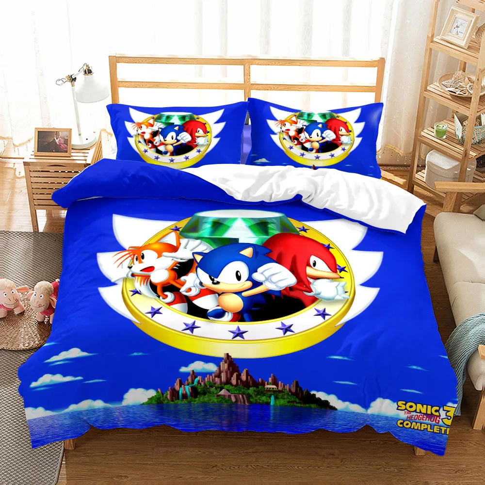 Juego de funda n&oacute;rdica para la cama, ropa de cama de sonic, Popular juego de Switch, EU, individual, King, US, Twin, tama&ntilde;o Queen completo-1