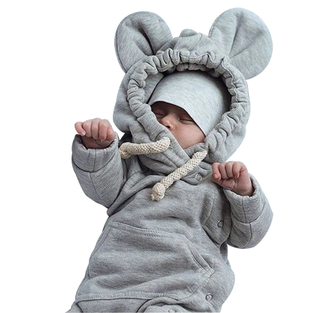 2017 милый серый комбинезон с длинными рукавами для новорожденных унисекс