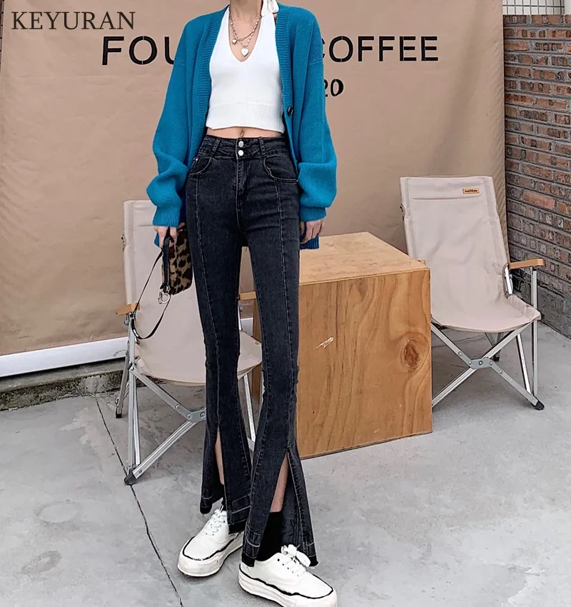 

Women Jeans Black Skinny Denim Pants Slim High Waist Femme Flare Stacked Mom Straight Leg Vaqueros Mujer Split Vintage Y2K