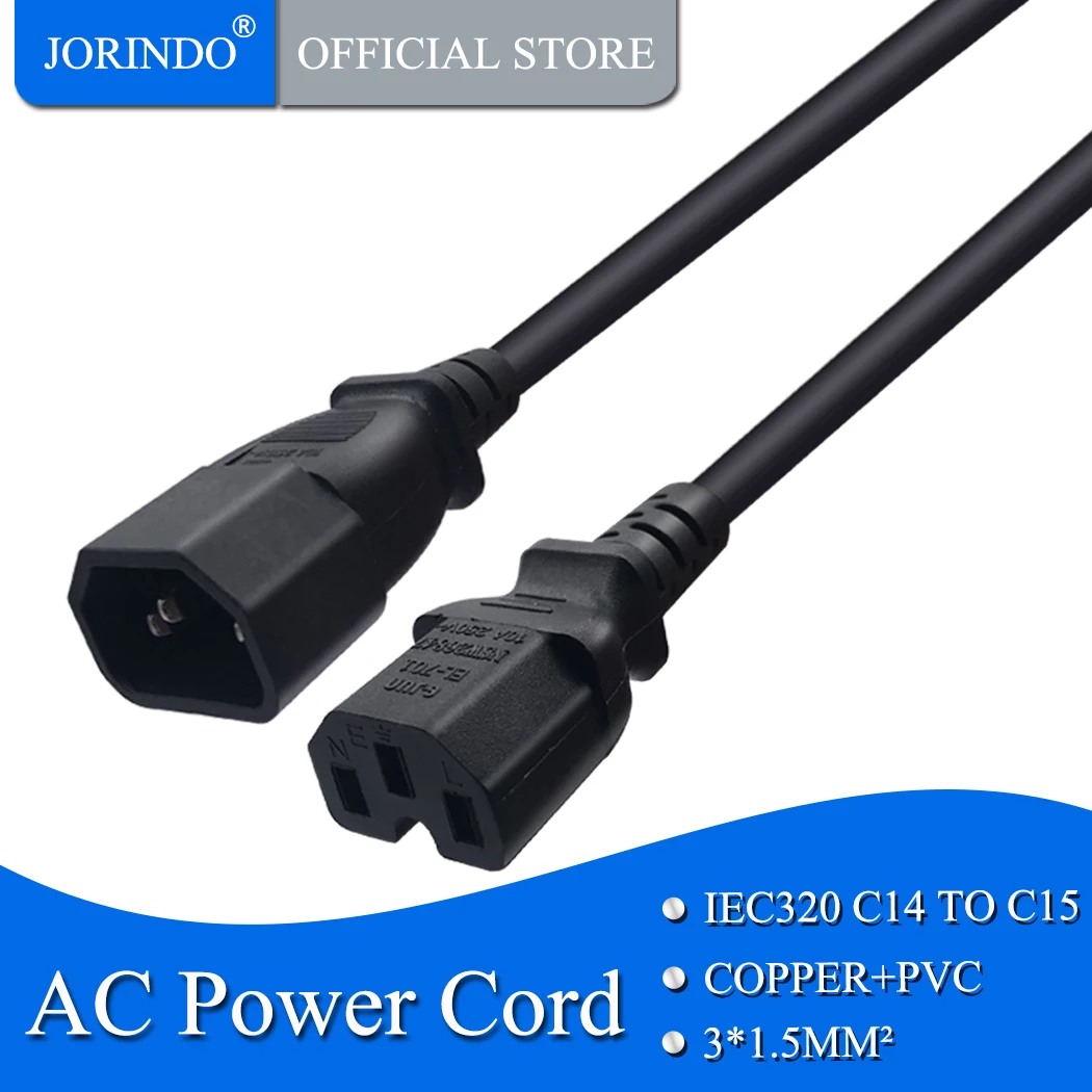 Jorinдо 2 м/футов IEC320 C14 3 зубчатый Удлинительный кабель питания pulg от IEC C15 до