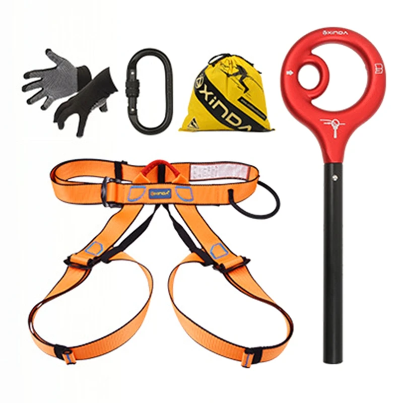 

Xinda Family Life-Saving Suit 9-Shaped Ring Descender+Half-Length Seat Belt+O-Shaped Steel Lock+Full Finger Gloves