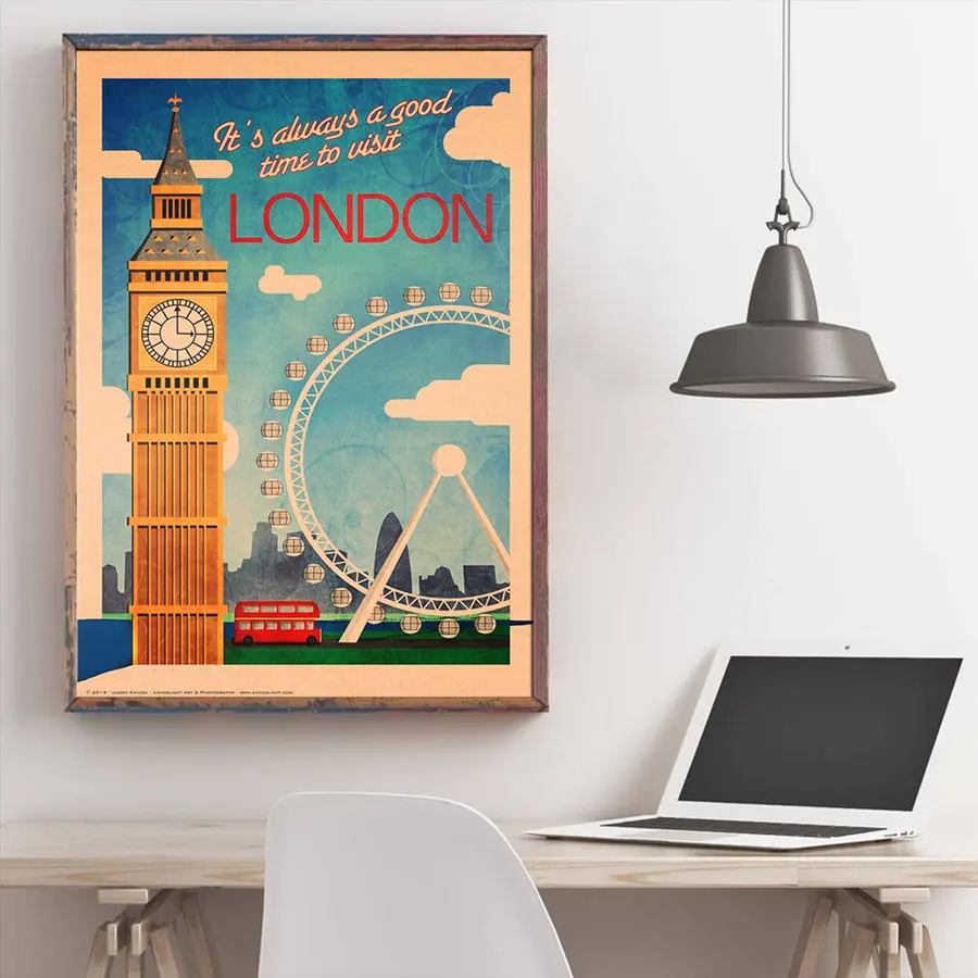 Постер для поездок в городе ручная роспись туристические аттракционы винтажная