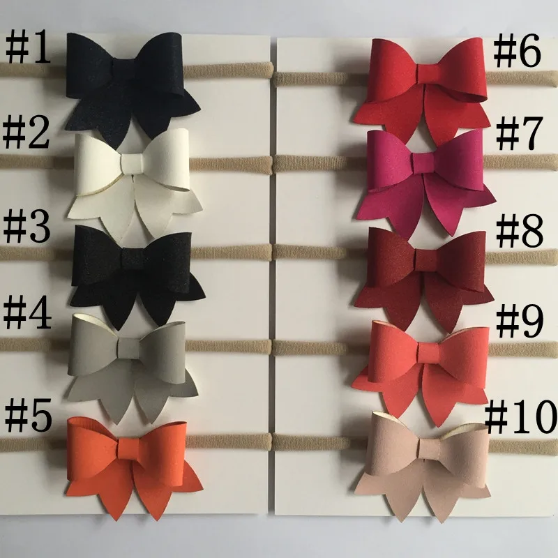 u choose color 5 шт./компл. 22 цвета стиль дети ручной работы блестящая кожа бант повязка на голову с эластичной нейлоновой лентой для волос аксессуары для волос - Цвет: u choose color