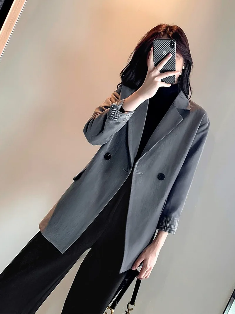 

Весенний новый модный пиджак, Женский Повседневный блейзер с карманами и рукавом три четверти, Рабочий костюм, пальто, офисные Женские одно...