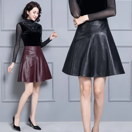 MESHARE New Fashion Genuine Sheep Real Leather Skirt 19K9