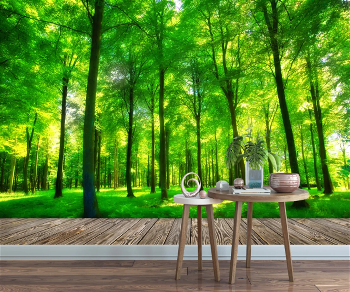 

Фотообои с зеленым свежим фоном в лесу в скандинавском солнечном свете инструменты для гостиниц настенная 3D фреска на заказ фотонаклейка л...