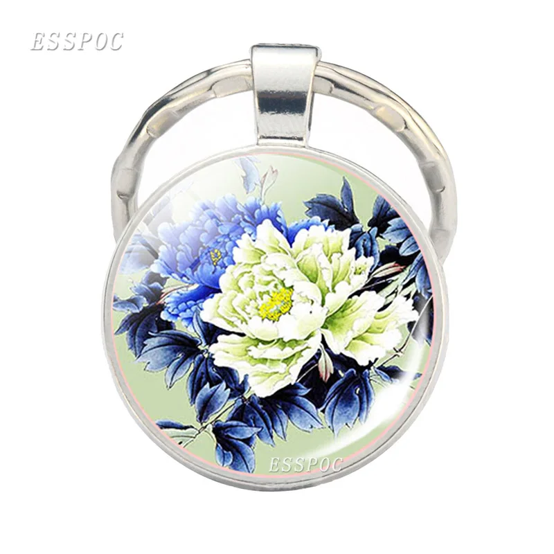 Красивый цветок пиона 25 мм брелок Модный Круглый стеклянный купол ювелирные