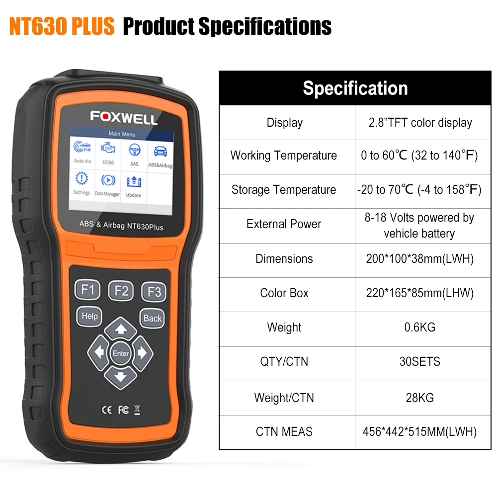 

Foxwell NT630 Plus OBD2 Automotive Scanner Engine Check ABS SRS Airbag SAS Reset Crash Data ODB OBD 2 Auto Car Diagnostic Tool