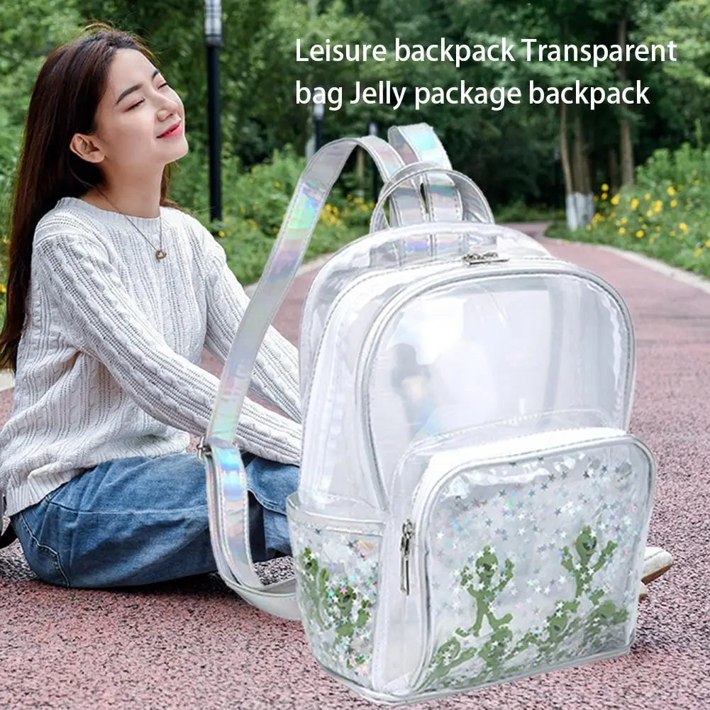 Рюкзак студенческий прозрачный из ПВХ с блестками для девочек и женщин|Мужские