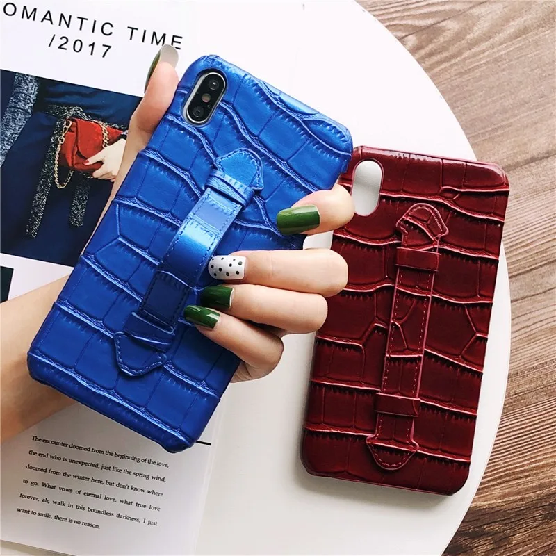 Crocodile Pattern Wristband Phone Cover Case For Iphone 14 13 12 11 Pro Xs Max X  Xr 8 7 Plus Luxury Pu Leather Coque Fundas