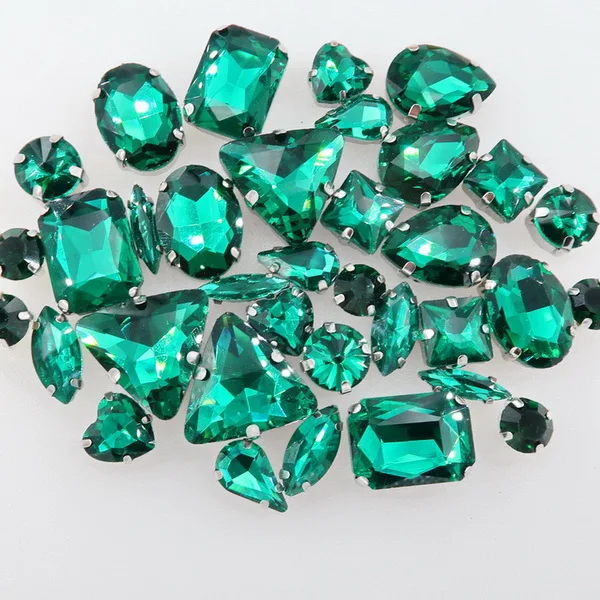 A11Emerald 50 шт./пакет формы микс серебро коготь Установка ясный и желейные конфеты стеклянные стразы цвета Кристалл пришить стразы торжественное платье туфель и сумки diy кружевной отделкой - Цвет: A11Emerald