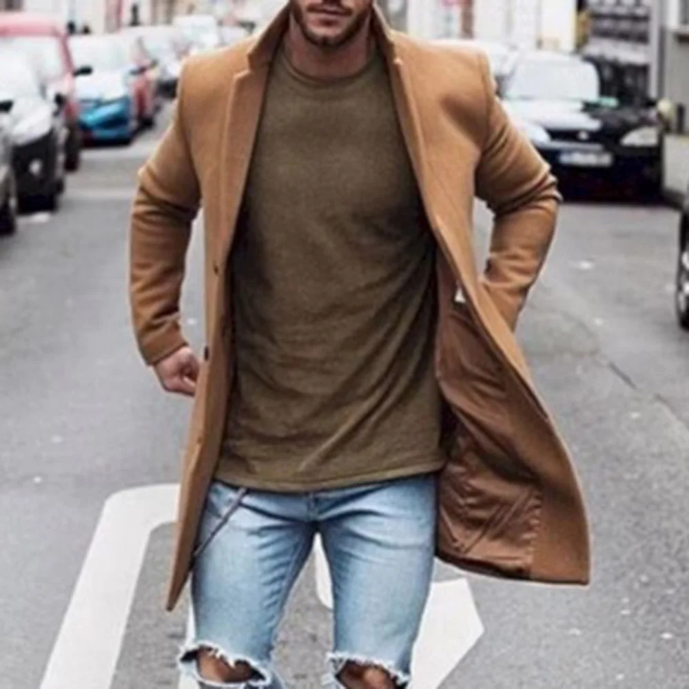 

Autumn Winter 2020 Fashion Wool Coat Men Plus Size Outwear Black Warm Men's Long Blazer Coats Office Overcoat Tailored Coats 4XL