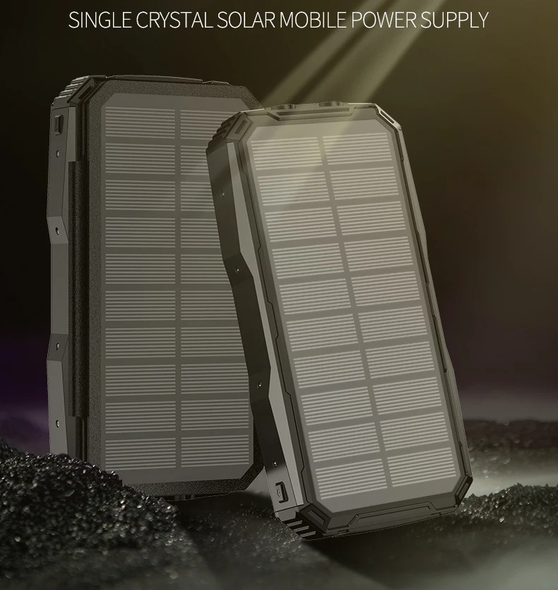 Solar Power Bank для Xiaomi iPhone 11 20000 с зарядным устройством внешнего аккумулятора 2 портами