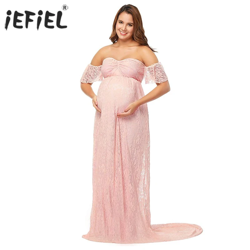 Кружевное платье для фотосессии беременных женщин с открытыми плечами коротким