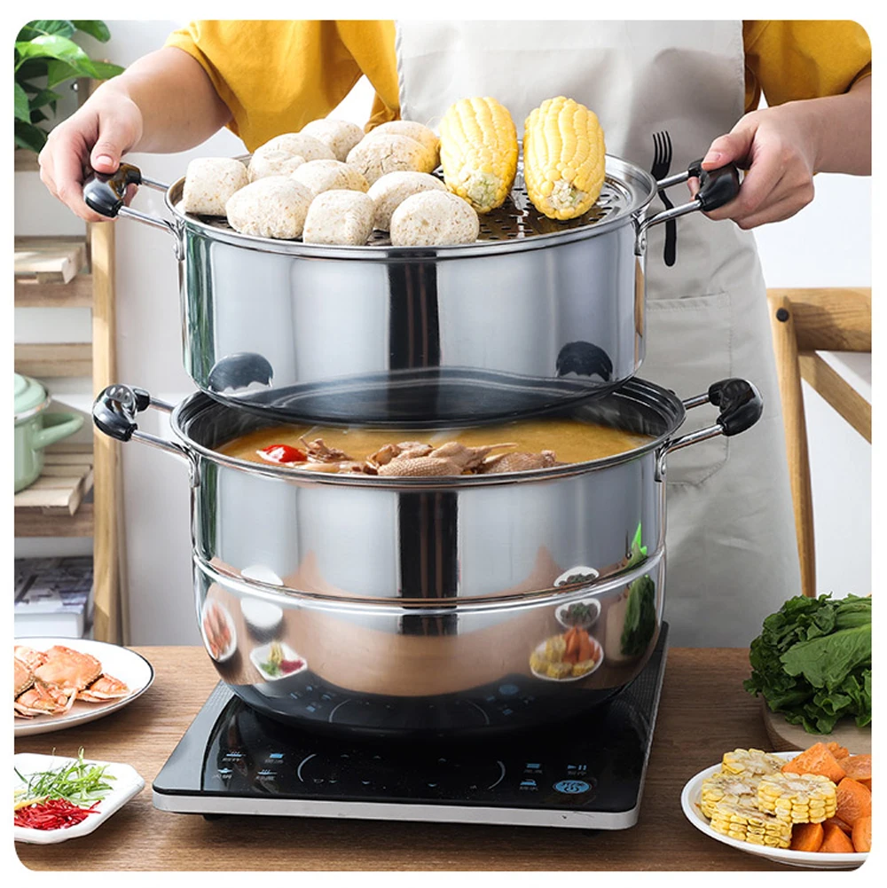 Двухслойная Паровая кастрюля из нержавеющей стали универсальный паровой горшок