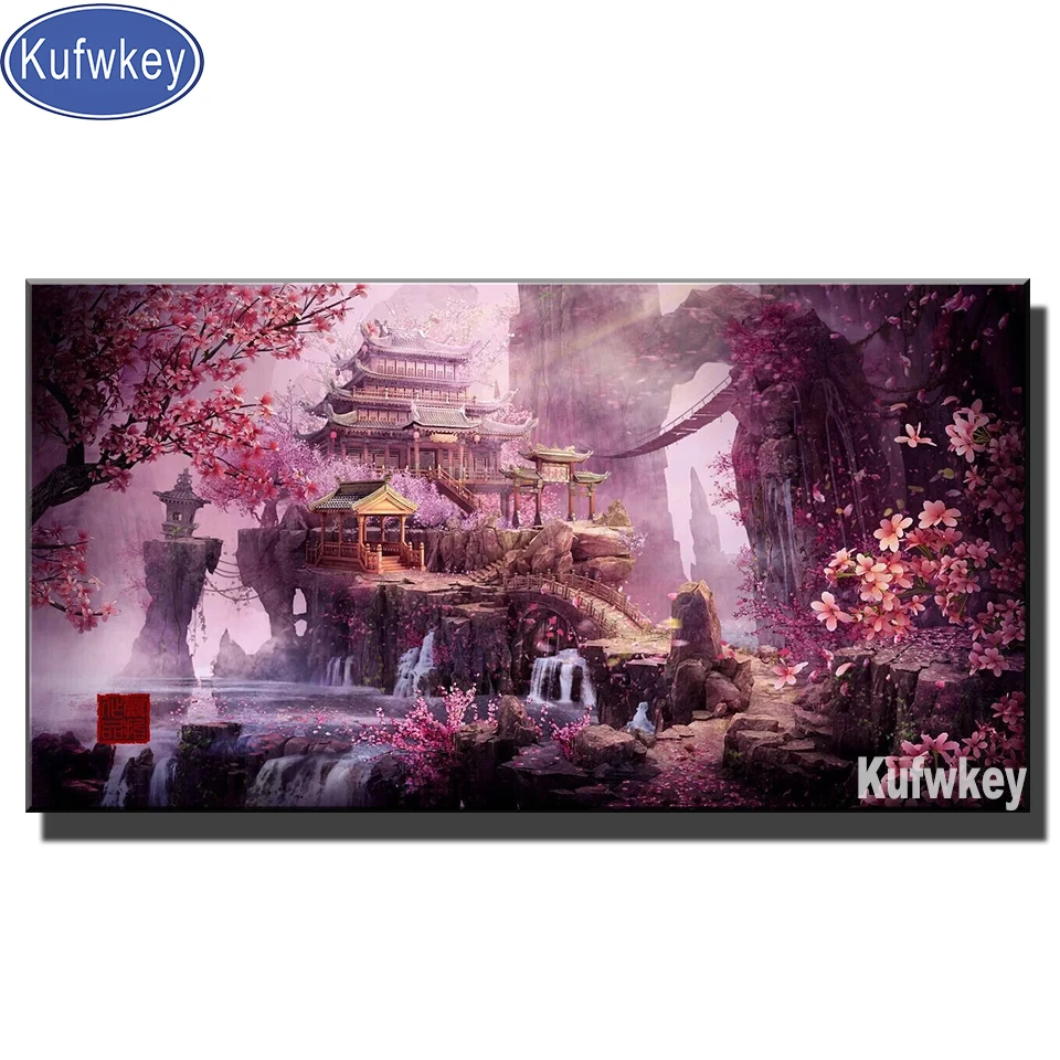 Японские храмы фантазия алмазная живопись мозаика полная дрель Сакура Самурай 5D