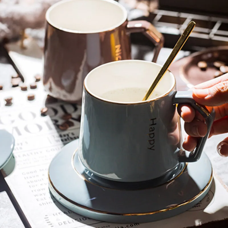 Простая керамическая кофейная чашка в скандинавском стиле с крышкой для