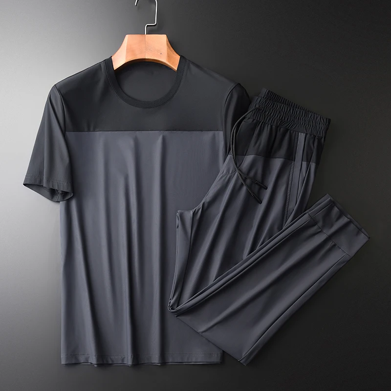 

Minglu Summer Mens Sets (t-shirt+pants) Luxury Black Grey Patchwork Sport Casual Man Tracksuit Plus Size 4xl Slim Fit Male Sets