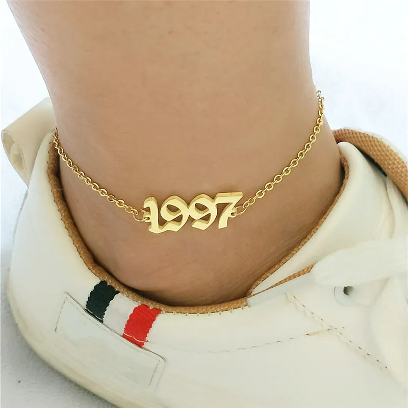 1997 От 1991 до 2000, ножные браслеты для детей с датой рождения и цифрами в английском стиле, женский браслет BFF, ювелирные изделия, Tobilleras Pulsera Para Tobillo - Окраска металла: 1997