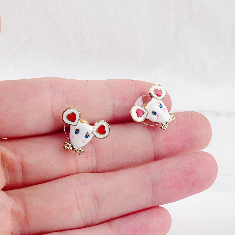 Эмалированные серьги с мини мышкой милые гвоздики животными для женщин модные