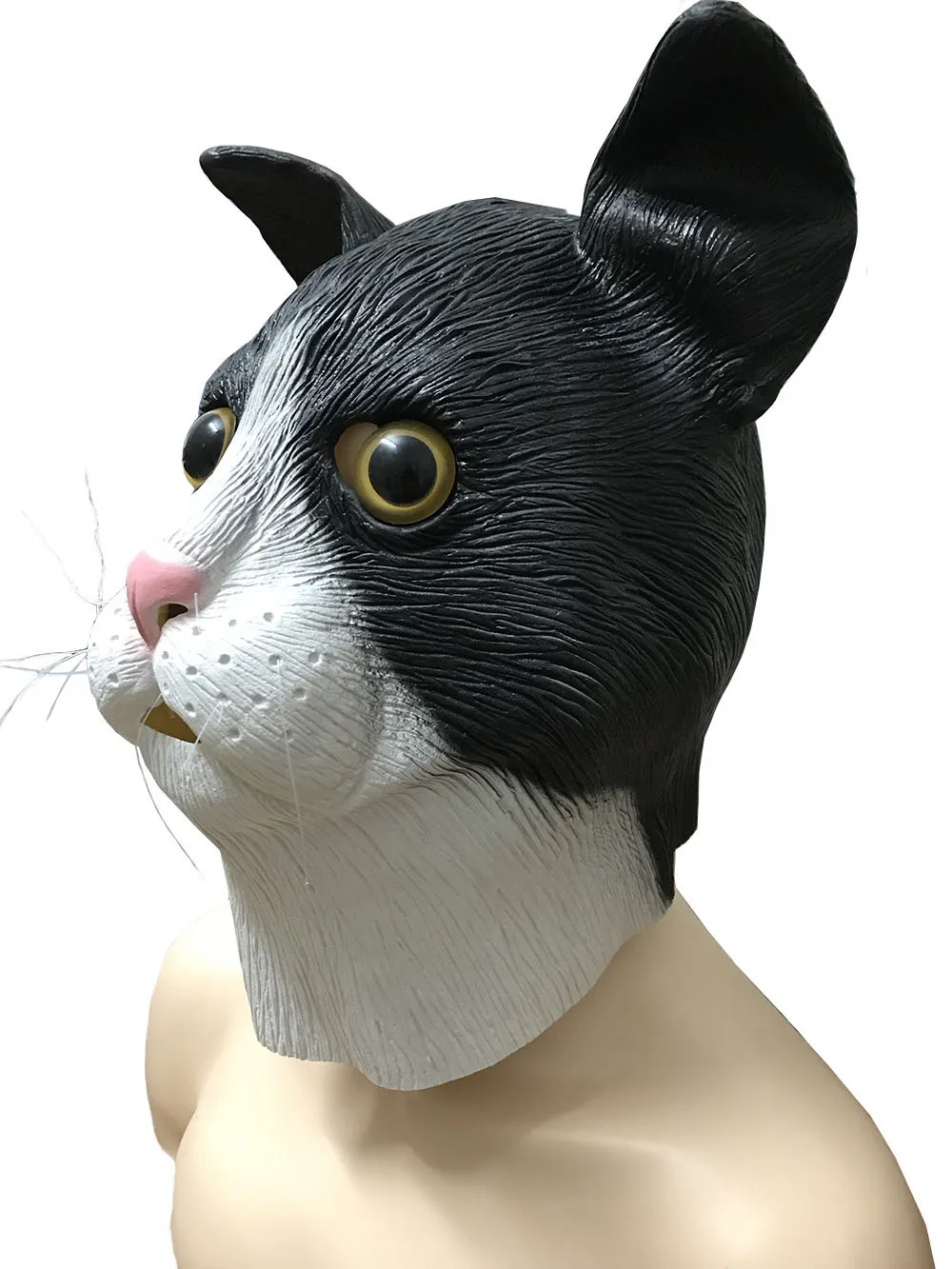 Латексная черно-белая маска в виде кошки милая на всю голову для