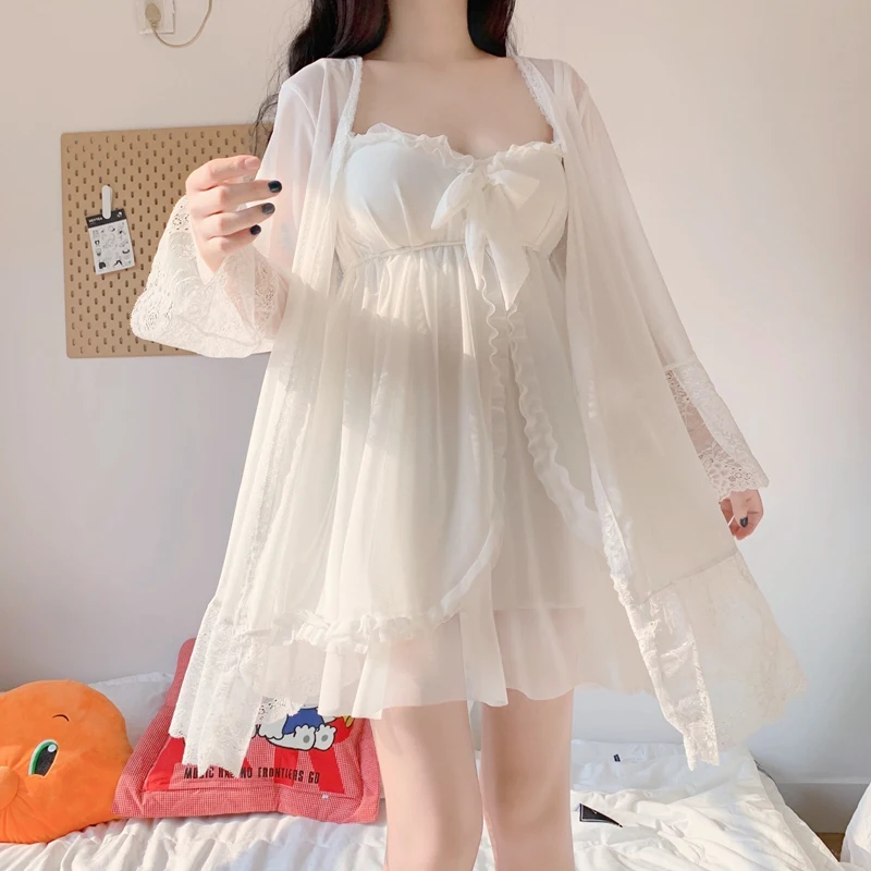 

Ladies Sweet Palace Style Nightdress Bathrobe Women Sleepwear Nightwear Night Dress Lounge Wear Lace Lolita Negligee