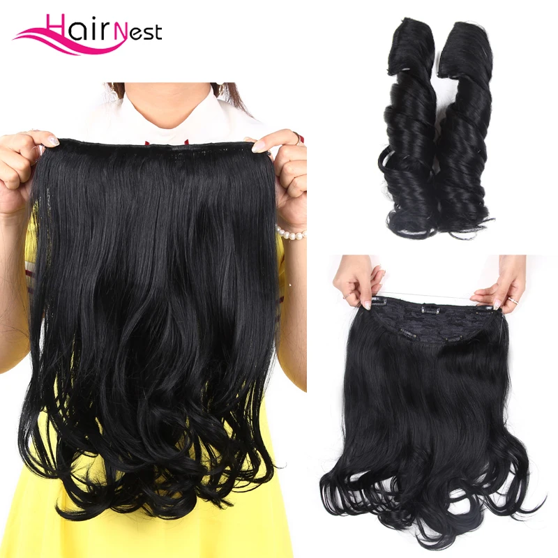 

Hair Nest Clip In Secret Fish Line Hairpiece Natural Wavy Synthetic Hair for White Women Curly Hair 18 Inch Length 180 Gram