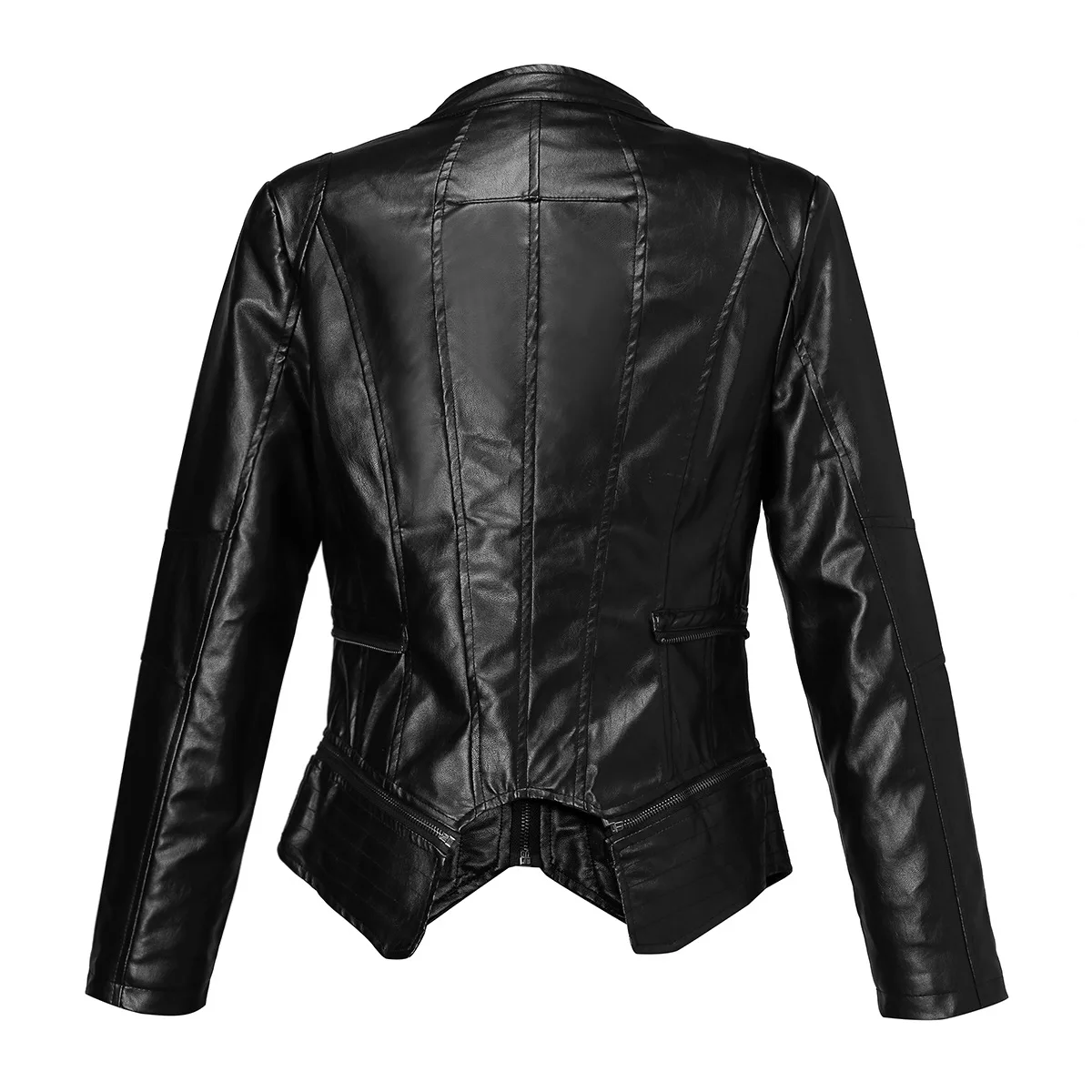 

slim rivets GOTHIC BLACK LEATHER JACKET OUTERWEAR Pu washable leather waistband