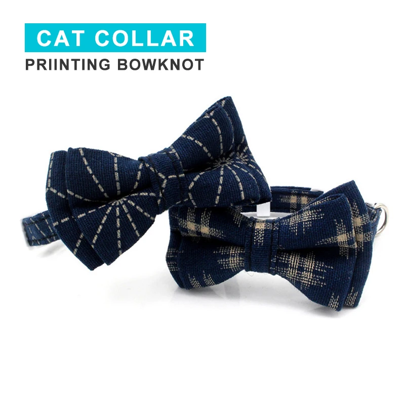 

Classical Pet Dog Cat Collars Bowk Tie Drak Printing Adjustable Cloth Strap Cats Chain Comfortable Soft Pets Accessorys XS/S