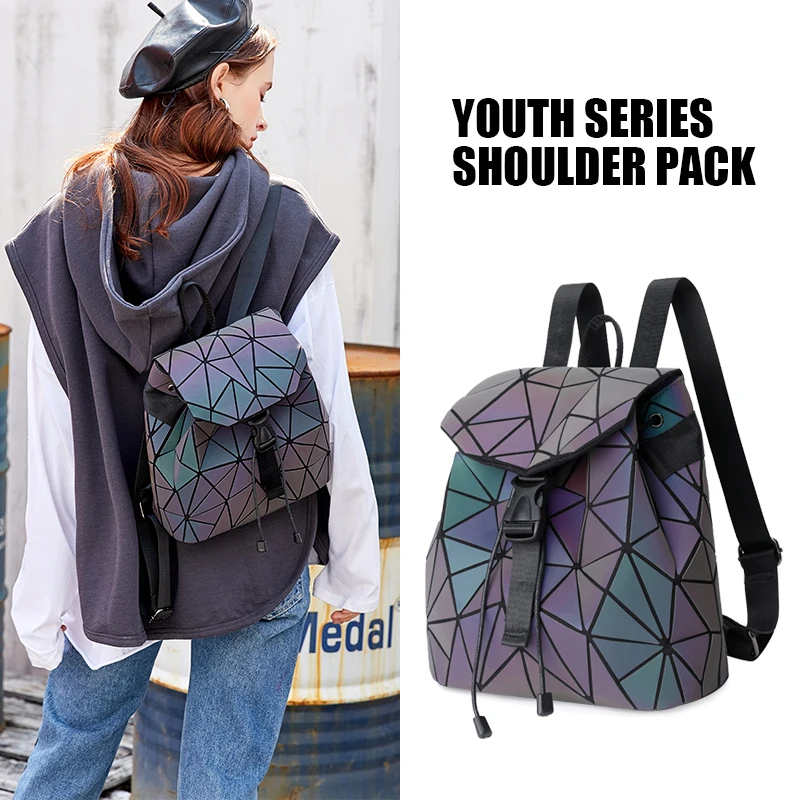 

2021 Women Backpack Cool Purse Geometric Luminous Bag Bolsos Juveniles For Girls Female Laser Diamond Student's School Bagpack