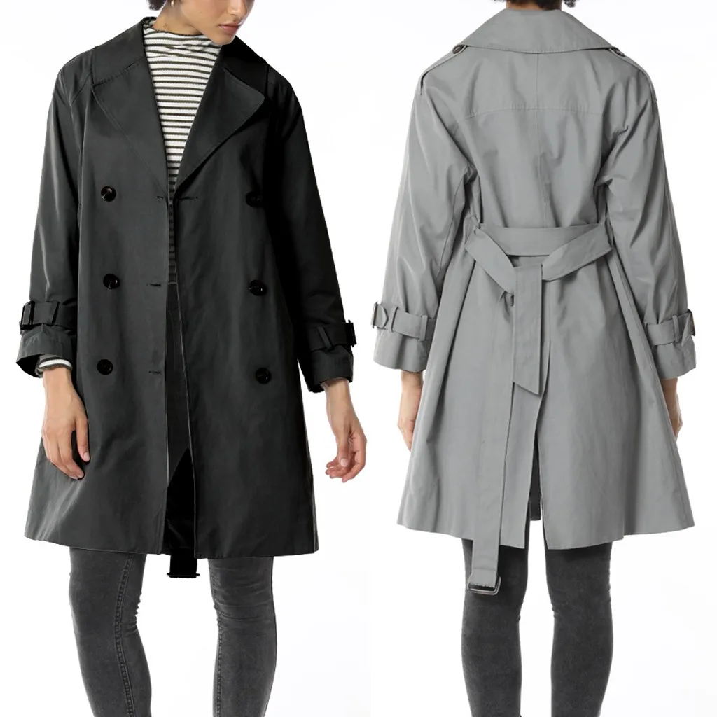 

Fashion Women Windbreaker Long Trench Coats Winter Warm Pure Top Belt Long Sleeve Blouse Loose Coat Female Outerwear New Stylish