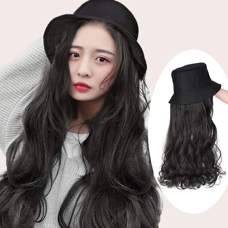 MUMUPI Рыбацкая шляпа с Наращивание волос Синтетические длинные волнистые волосы