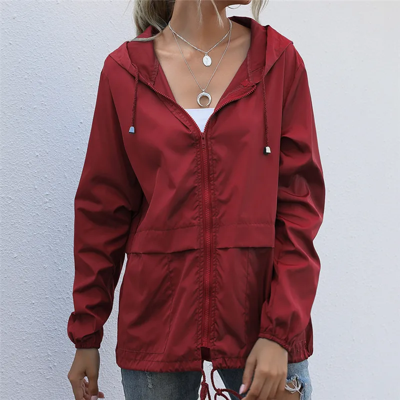 

Autumn Casual Jacket Women 2021 Fashion Lightweight Outerwear Zipper Hooded Waterproof Raincoat Slim Jackets Female LR1372