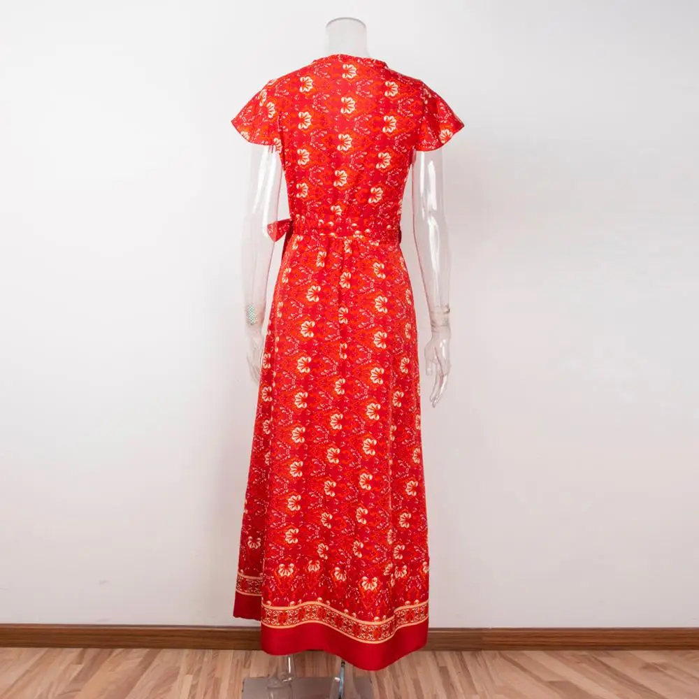 Boho женское Макси платье летнее с v-образным вырезом цветочным принтом