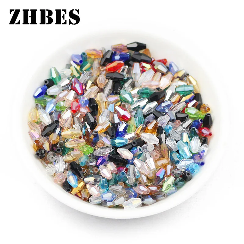 

ZHBES 3x6mm AB Color Long Bicone Faceted Austrian Crystal 100pcs Spacer Loose Beads For DIY Jewelry bracelet making Findings