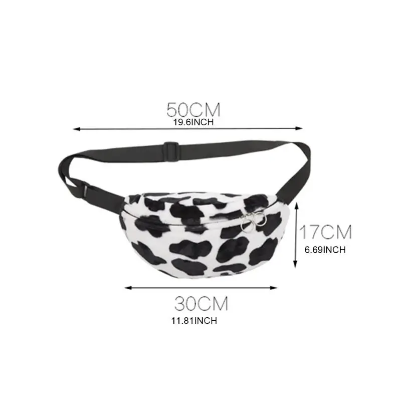 

Women Cow Print Plush Waist Fanny Pack Pouch Travel Hip Bum Shoulder Bags Purse