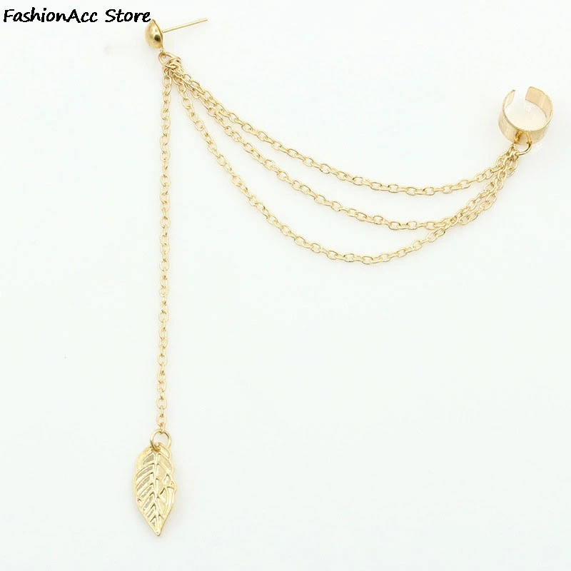 Серьги-клипсы с металлическими листьями и кисточками | Украшения аксессуары