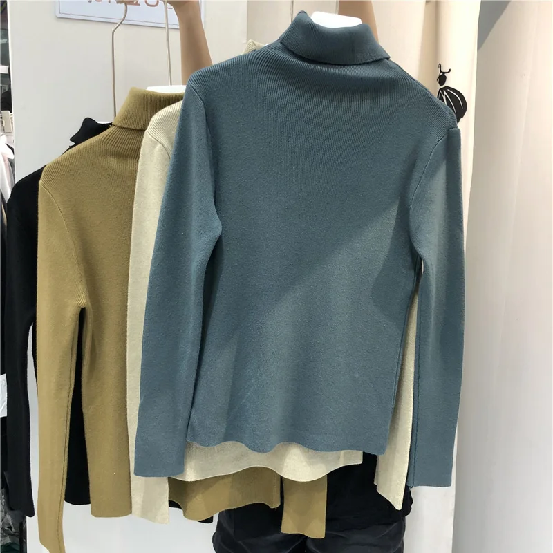 Turtleneck Sweater Women 2019 Autumn Winter Long Sleeve Pullovers Female Solid Korean Style Basic Tops Knitwear Girl Stretch Top | Женская