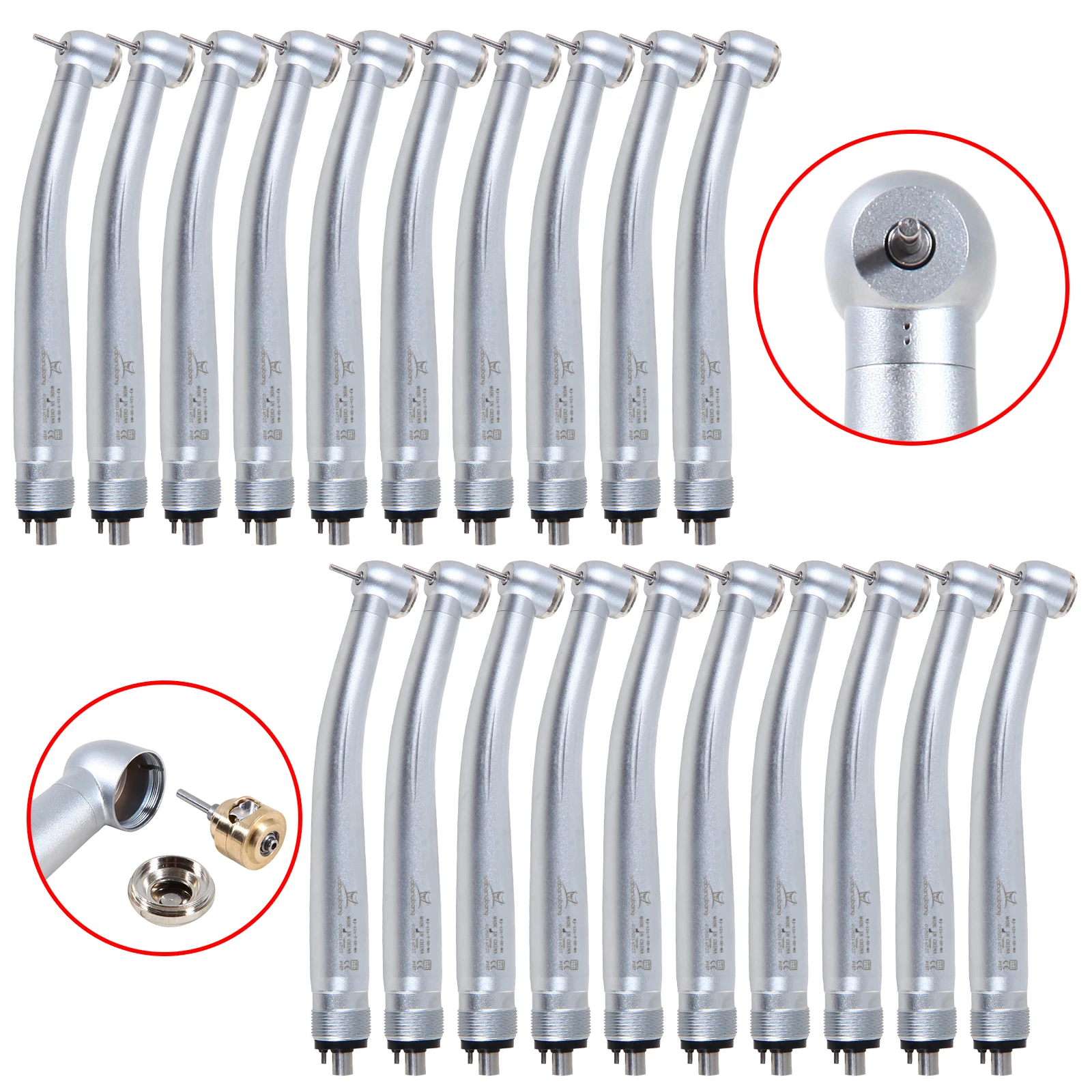 

20Pcs NSK Style Dental High Speed 4Hole Single Water Spray Big Head Handpiece Push Button Tubine