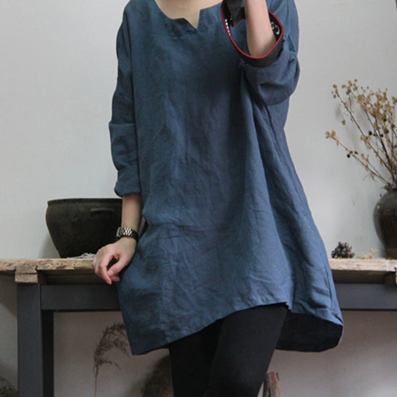 Женская футболка с круглым вырезом Johnature Весенняя однотонная хлопковая и льняная