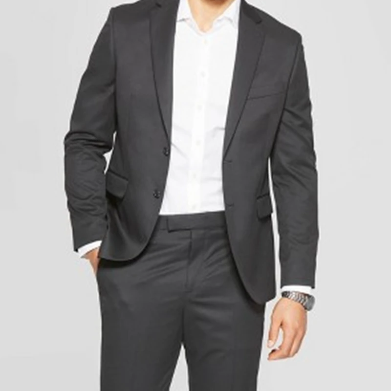

Tailor Made Latest Handsome Dark Grey Men Suits Lapel Groom Tuxedos Retro Wedding Dress Prom Best Man Coat Male Clothing 2 Piece