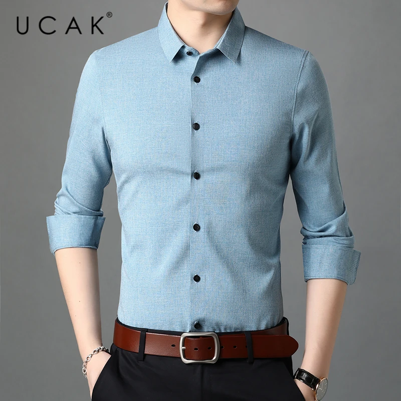 

UCAK Brand Cotton Solid Color Shirts Men Clothes Spring New Arrivals Tops Casual Streetwear Turn-down Collar Shirt Homme U6187