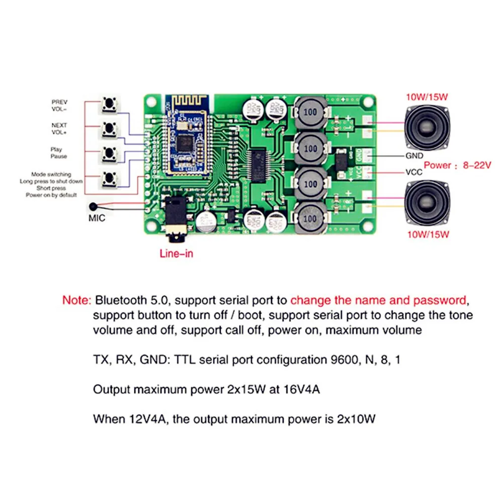 Taidacent Ble 5.0 TWS Speaker Tda3116d2 Digital amplifier Bluetooth-compatible 5 Wireless Power Amplifier Board 10 Watt | Электроника