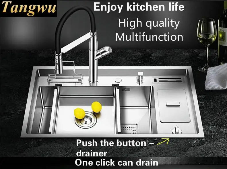 Бесплатная доставка горячая Распродажа роскошная кухонная раковина с кнопочной