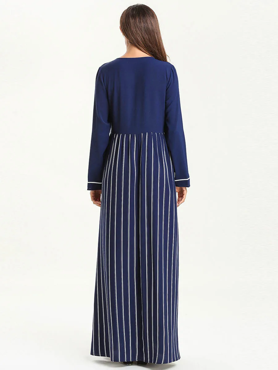 

Muslim Vetement Femme 2019 Fashion Long-Sleeved Large Size Women's Two-Color Contrast Color Loose Stitching Embroidered Dress