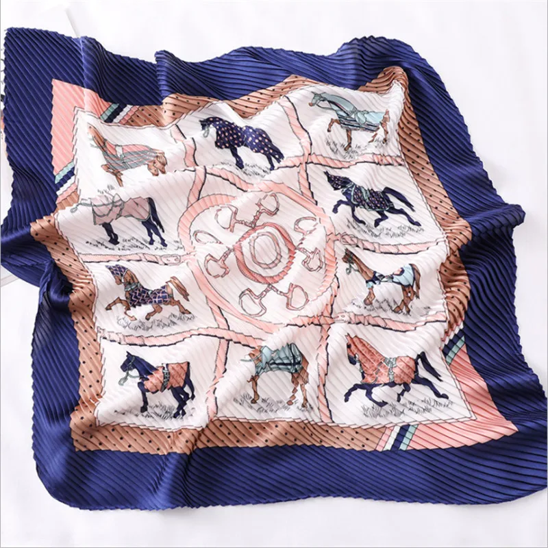 55*55 см плиссированный квадратный шелковый шарф шейный платок с принтом лошади