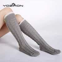 yoziron solid knitted leg warmers women winter girls knit knee socks casual autumn gaiters legwarmers female lace boots socks