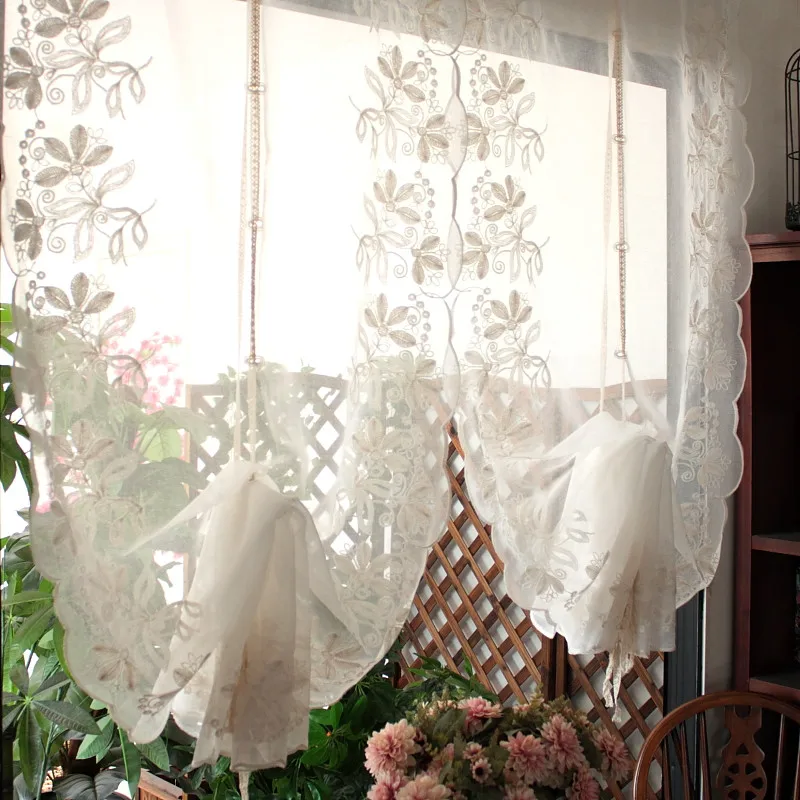 

American tulle kitchen curtain wool embroidery line Roman curtain pull yarn curtain shefon balloon curtain balcony windows QQ